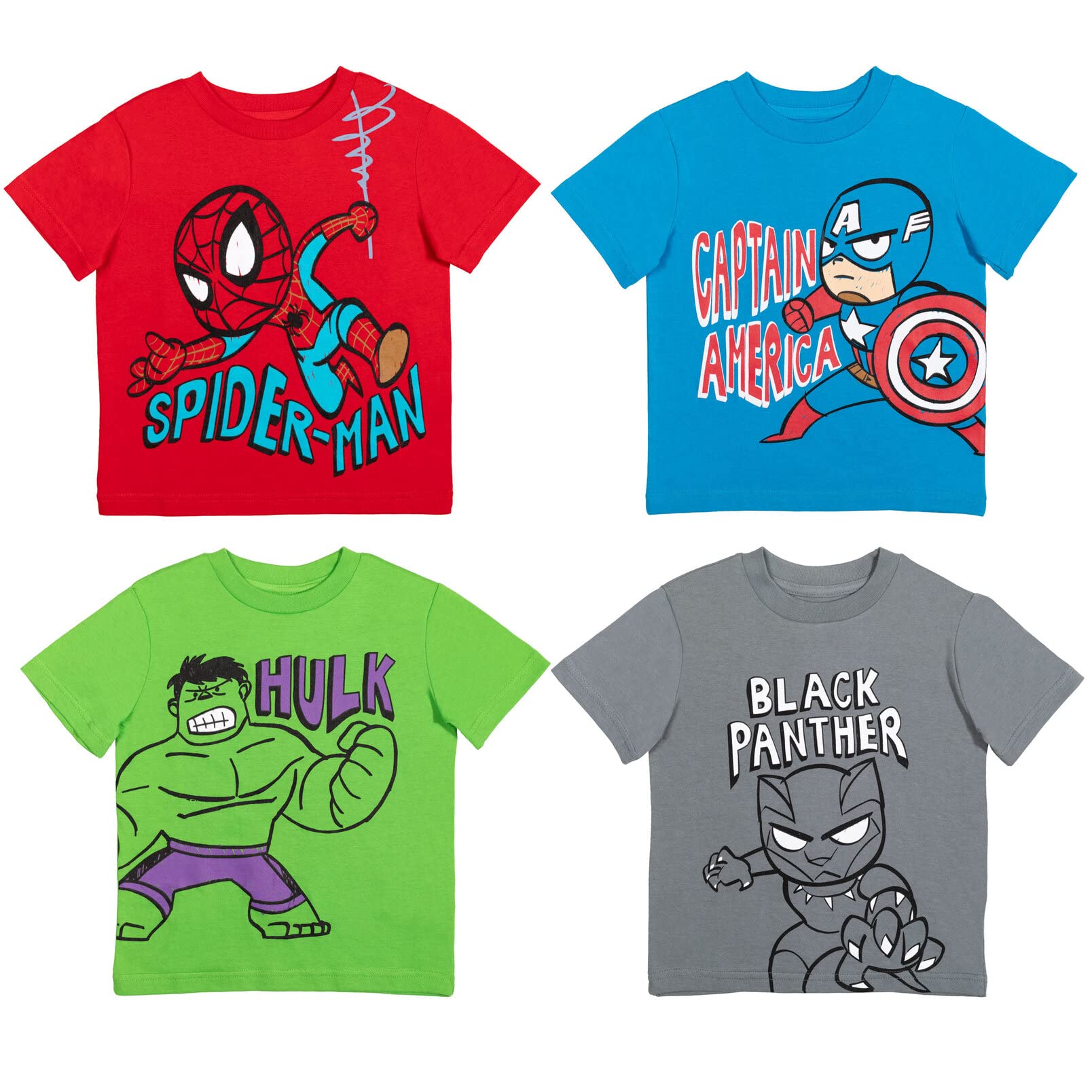 Marvel Avengers Spider-Man Mech Strike 4 Pack Cosplay Athletic T-Shirts Toddler to Big Kid Sizes (2T - 18-20)